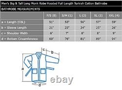 Men's Big & Tall Long Monk Robe Hooded Full Length Turkish XX-Large Black