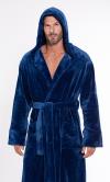 Men's Black Plush Soft Warm Fleece Bathrobe with Hood, Comfy men's Robe