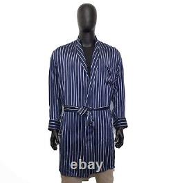 Men's Brioni Bathrobe Dressing Gown Pajama Robe Size M 100% Silk Blue Striped