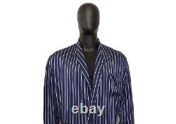 Men's Brioni Bathrobe Dressing Gown Pajama Robe Size M 100% Silk Blue Striped