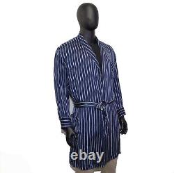 Men's Brioni Bathrobe Dressing Gown Pajama Robe Size M 100% Silk Blue Striped