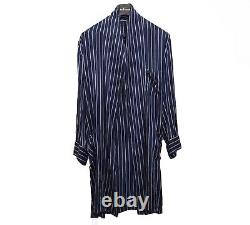 Men's Brioni Bathrobe Dressing Gown Pajama Robe Size M 100% Silk Blue Striped