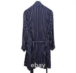 Men's Brioni Bathrobe Dressing Gown Pajama Robe Size M 100% Silk Blue Striped