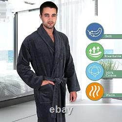 Men's Cotton Robe, Terry Cloth Luxury Spa Bathrobe Small Navy