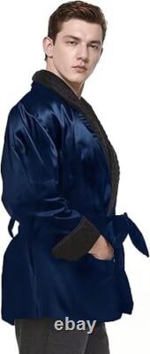 Men's Custom Lightweight Short Satin Smoking Robe Cool Summer Bathrobe with Belt