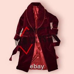 Men's Dressing Gown Forest Red Velvet Fine Quilted with Red Silk