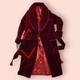 Men's Dressing Gown Forest Red Velvet Fine Quilted with Red Silk