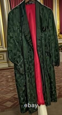 Men's Dressing Gown Robe Black Jacquard Fabric Red Silk Lining 50R