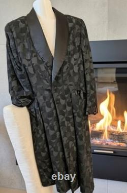 Men's Dressing Gown Robe Black Jacquard Fabric Red Silk Lining 50R