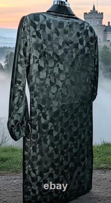 Men's Dressing Gown Robe Black Jacquard Fabric Red Silk Lining 50R