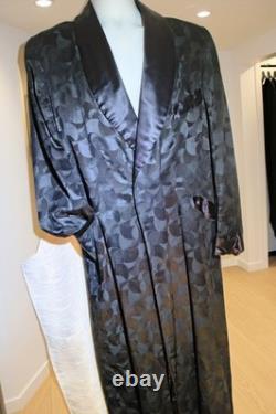 Men's Dressing Gown Robe Black Jacquard Fabric Red Silk Lining 50R