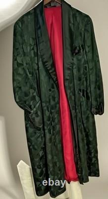 Men's Dressing Gown Robe Black Jacquard Fabric Red Silk Lining 50R