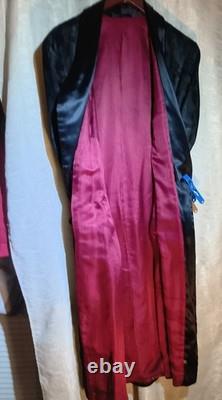 Men's Dressing Gown Robe Black Jacquard Fabric Red Silk Lining 50R