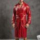 Men's Genuine Soft Leather Red Bathrobe Shawl Collar Bathrobe Night Gown Dress