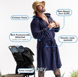 Men's Hooded Bathrobe with Pockets, From Shark Tank, Soft Black Size L/XL