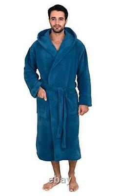 Men's Hooded Cotton Robe, Terry Cloth Luxury Spa Bathrobe Medium Deep Water