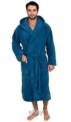 Men's Hooded Cotton Robe, Terry Cloth Luxury Spa Bathrobe Medium Deep Water