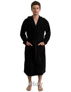 Men's Hooded Cotton Robe, Terry Cloth Luxury Spa Bathrobe Small Black