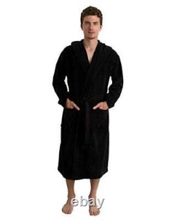 Men's Hooded Cotton Robe, Terry Cloth Luxury Spa Bathrobe Small Black