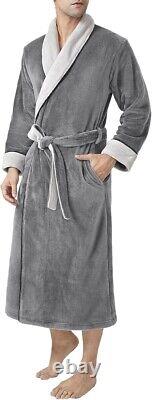 Men's Premium Bathrobe, Warm and Soft Cozy Coral Plush Fleece Long Bathrobe