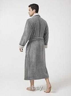 Men's Premium Bathrobe, Warm and Soft Cozy Coral Plush Fleece Long Bathrobe