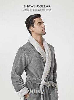 Men's Premium Bathrobe, Warm and Soft Cozy Coral Plush Fleece Long Bathrobe