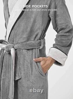 Men's Premium Bathrobe, Warm and Soft Cozy Coral Plush Fleece Long Bathrobe