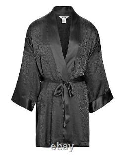 Men's Silk Robe Kimono Real Mulberry Silk Short 38 Inch Length Black
