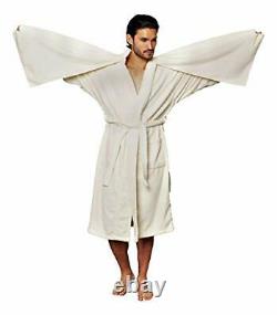 Men's Soft Bathrobe Relaxed Cut Unique Luxury Cotton Robe Medium-Large Cream