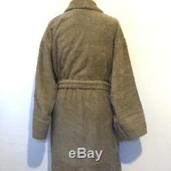 Men's Taupe Hermes Terry Cloth Bath Robe with Belt 85% Cotton 15% Silk Size S