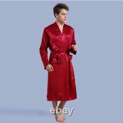 Men's V Neck Satin Robe Kimono Long Bathrobe Sleepwear Robes for Wedding Party