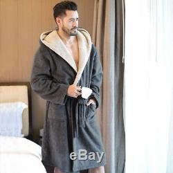 Men's Winter Hooded Robe Coral Velvet Male Warm Long Comfort Gray Bathrobes