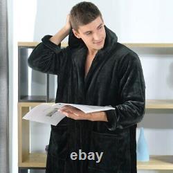 Men's oversized flannel bathrobe winter extra long hooded warm robe nightgown