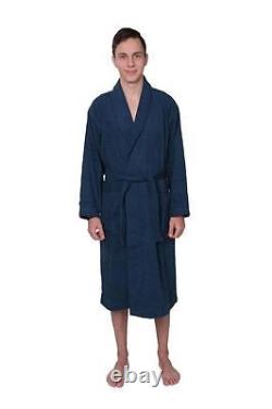 Mens 100% Cotton Spa Terry Cloth Long Bath Robe Bathrobe Blue, 4 Sizes S, M, L, XL