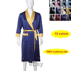 Mens 30 Momme 100% Pure Silk Night Robes Bathrobe Nightwear Night Dress Ailisilk