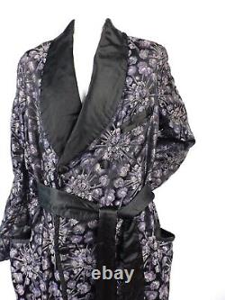 Mens Antique silk Dressing Gown Purple black Art Deco Bathrobe brocade Filene