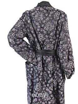 Mens Antique silk Dressing Gown Purple black Art Deco Bathrobe brocade Filene