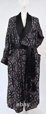 Mens Antique silk Dressing Gown Purple black Art Deco Bathrobe brocade Filene