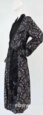 Mens Antique silk Dressing Gown Purple black Art Deco Bathrobe brocade Filene