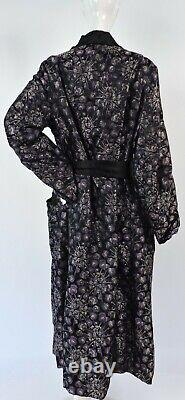 Mens Antique silk Dressing Gown Purple black Art Deco Bathrobe brocade Filene