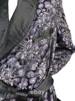 Mens Antique silk Dressing Gown Purple black Art Deco Bathrobe brocade Filene