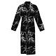 Mens Black Bamboo Print Real 22mm 100% Silk Bath Robe Night Dress Sleeping Gown