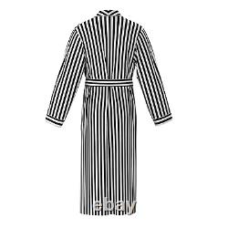 Mens Black White Striped Real 22mm 100% Silk Bath Robe Night Dress Sleeping Gown