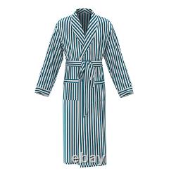 Mens Black White Striped Real 22mm 100% Silk Bath Robe Night Dress Sleeping Gown
