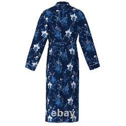 Mens Dark Blue Floral 30mm 100% Silk Bath Robe Night Dress Sleeping Gown