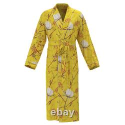 Mens Gold Floral Real 22mm 100% Silk Bath Robe Night Dress Sleeping Gowns