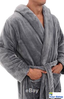 Mens Hooded Bath Robe Long Bathrobe Fleece Robes Lounge For Men Bathrobes Towel