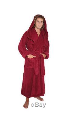 Mens Hooded Full Length Long Turkish Terry Cotton Monk Bathrobe Luxurious Robe