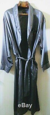 Mens Intimo Grey 100% Silk Bathrobe Shawl Collar Belt 3 Pockets Unisex Large