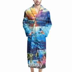 Mens Nightwear Bath Robes Sleepwear Shawl Robe Pockets Big and Tall Navy Blue